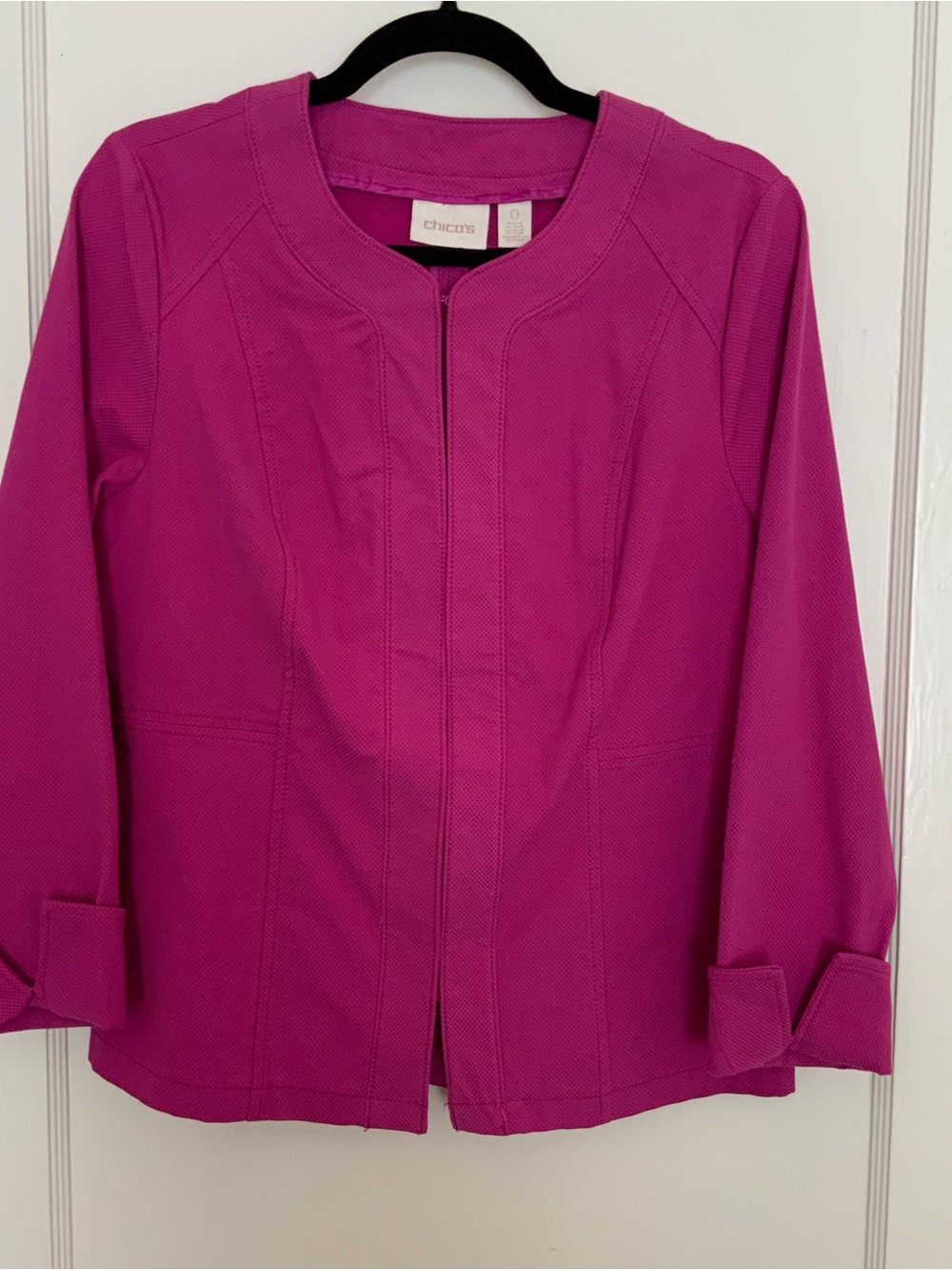 Chico's Vibrant Fuchsia Open-Front light-weight Textured Rayon & Cotton Jacket